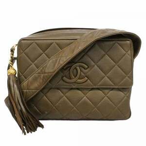 CHANEL Green Lambskin Leather Shoulder Bag
